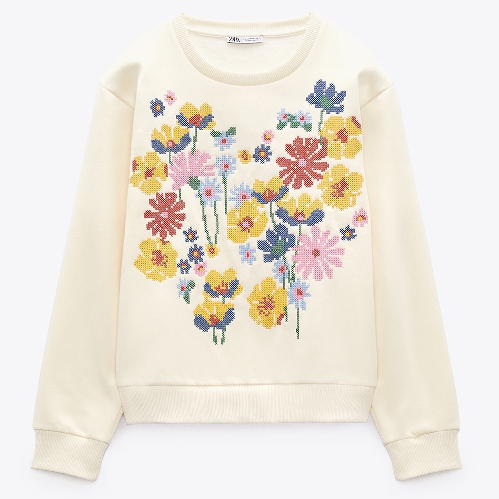 Never worn. Zara Embroidered Sweatshirt.